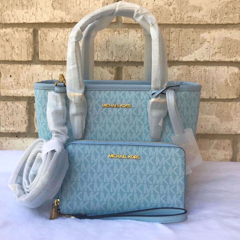 Baby powder blue Michael Kors bag with matching wallet